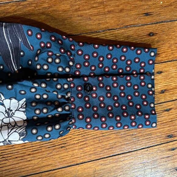 Zara Teal Blue Floral Dotted Patchwork Printed Satin Belted Kimono Robe Size S/M - Picture 8 of 9